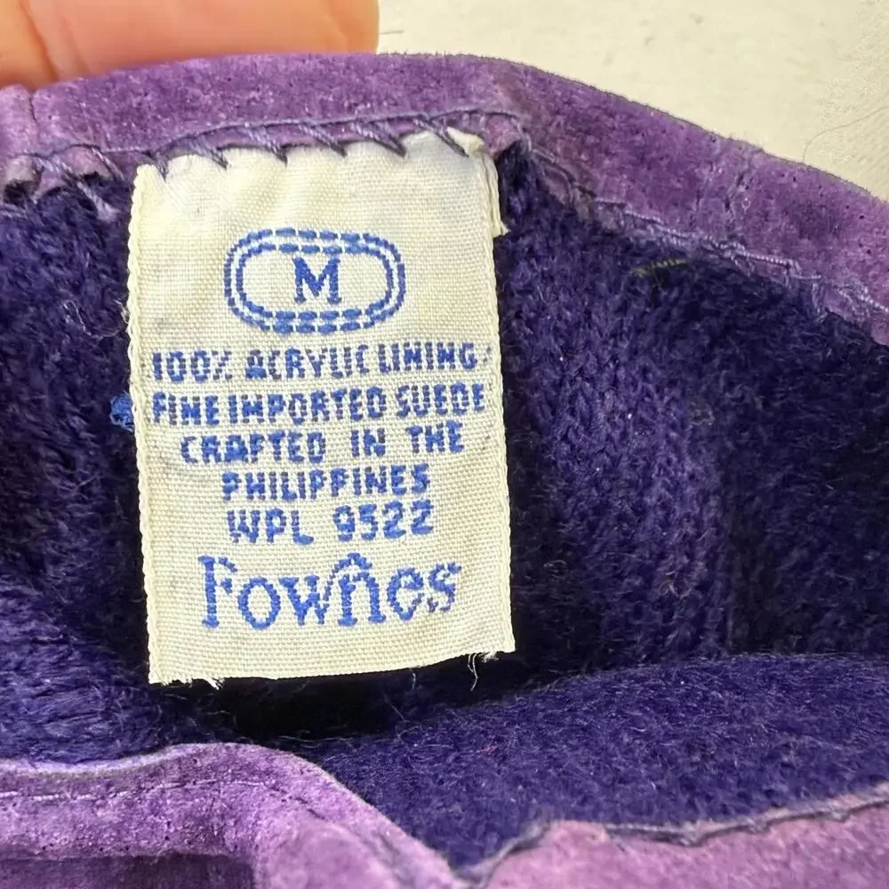Vintage FOWNES Sears Women's Textured Leather Gloves Violet Purple Size M